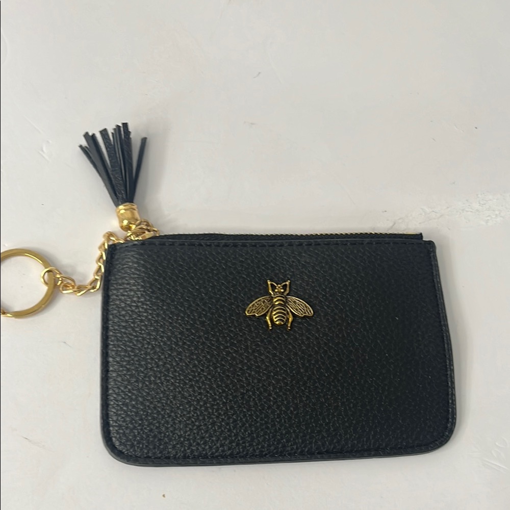 Black and Gold Leather Wallet with Bee Emblem